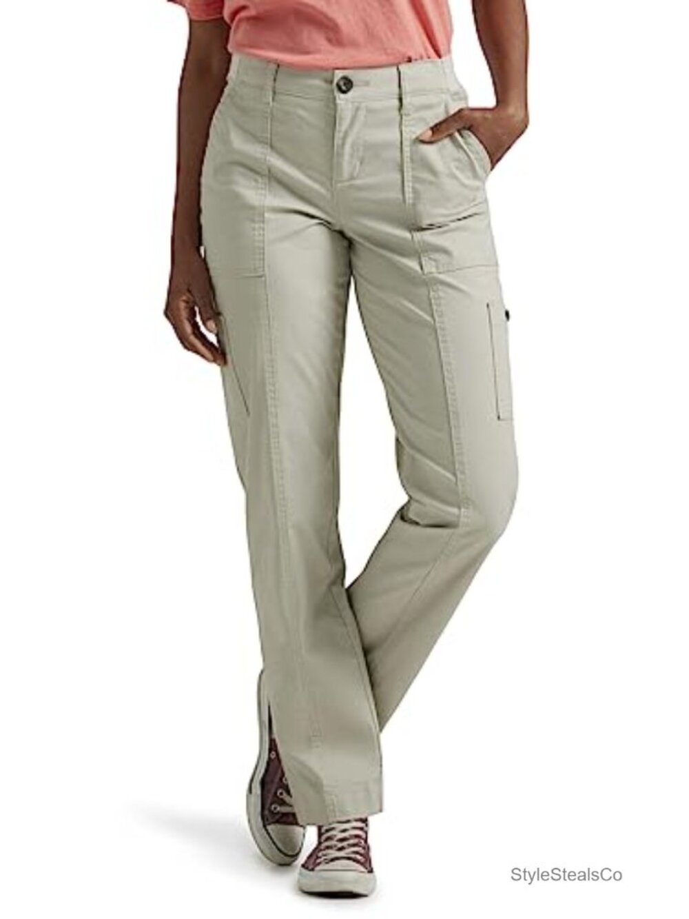 Petite Loose Fit Utility Pants Straight Leg Flex Waistband Stretch